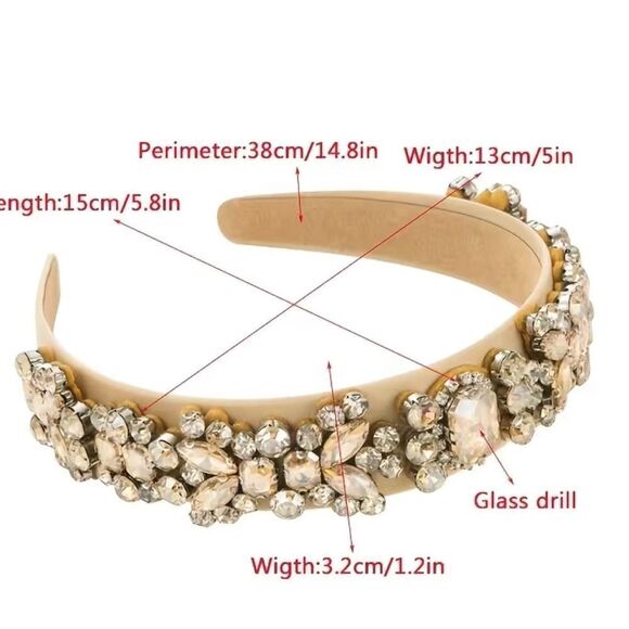 BAROQUE Style Rhinestone Sponge Headband. Clear + Tan Tinted Stones. BRAND NEW. - Picture 5 of 6